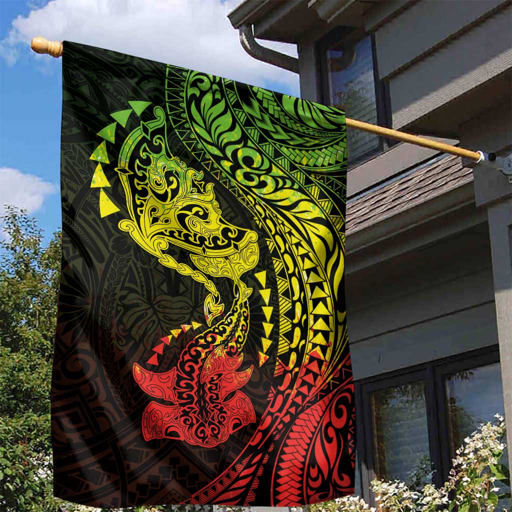 Hawaiian Manta Ray and Hammerhead Shark Tribal Tattoo Garden Flag with Polynesian Tribal Pattern Reggae Style LT03 - Polynesian Pride