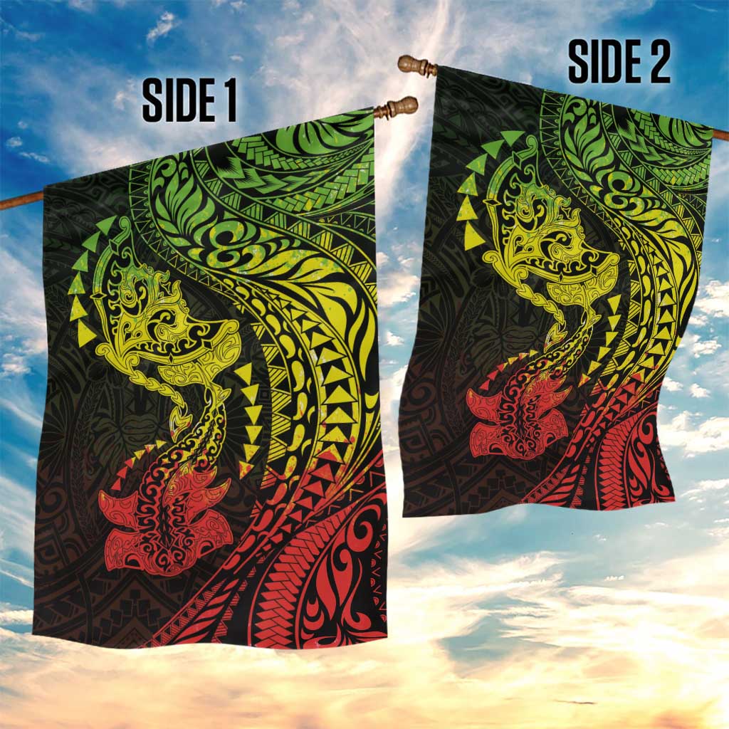 Hawaiian Manta Ray and Hammerhead Shark Tribal Tattoo Garden Flag with Polynesian Tribal Pattern Reggae Style LT03 - Polynesian Pride
