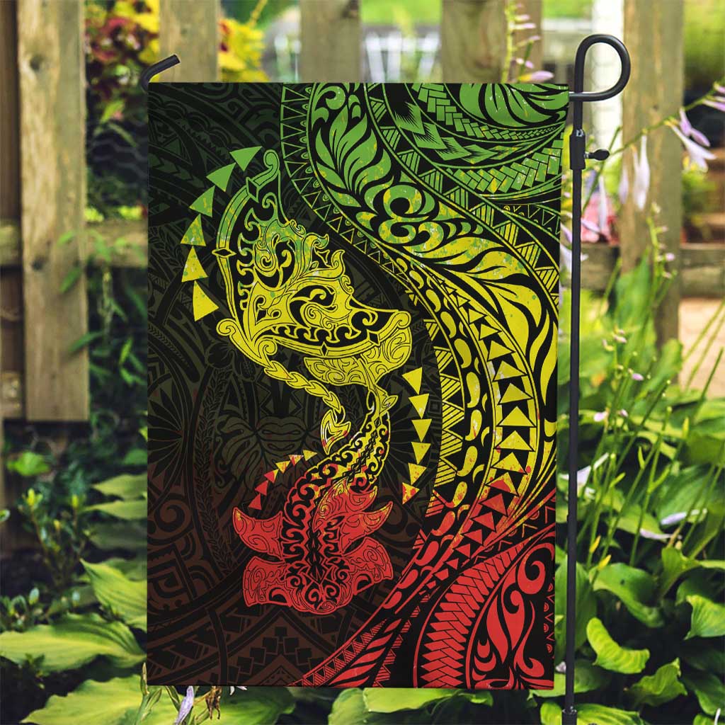 Hawaiian Manta Ray and Hammerhead Shark Tribal Tattoo Garden Flag with Polynesian Tribal Pattern Reggae Style LT03 Garden Flag Multicolor - Polynesian Pride
