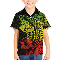 Hawaiian Manta Ray and Hammerhead Shark Tribal Tattoo Hawaiian Shirt with Polynesian Tribal Pattern Reggae Style LT03 - Polynesian Pride