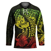 Hawaiian Manta Ray and Hammerhead Shark Tribal Tattoo Hockey Jersey with Polynesian Tribal Pattern Reggae Style LT03 Unisex Multicolor - Polynesian Pride