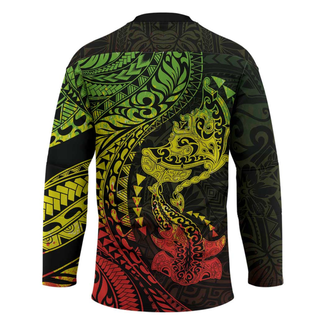 Hawaiian Manta Ray and Hammerhead Shark Tribal Tattoo Hockey Jersey with Polynesian Tribal Pattern Reggae Style LT03 - Polynesian Pride