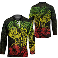 Hawaiian Manta Ray and Hammerhead Shark Tribal Tattoo Hockey Jersey with Polynesian Tribal Pattern Reggae Style LT03 - Polynesian Pride