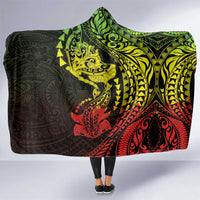 Hawaiian Manta Ray and Hammerhead Shark Tribal Tattoo Hooded Blanket with Polynesian Tribal Pattern Reggae Style LT03 One Size Multicolor - Polynesian Pride