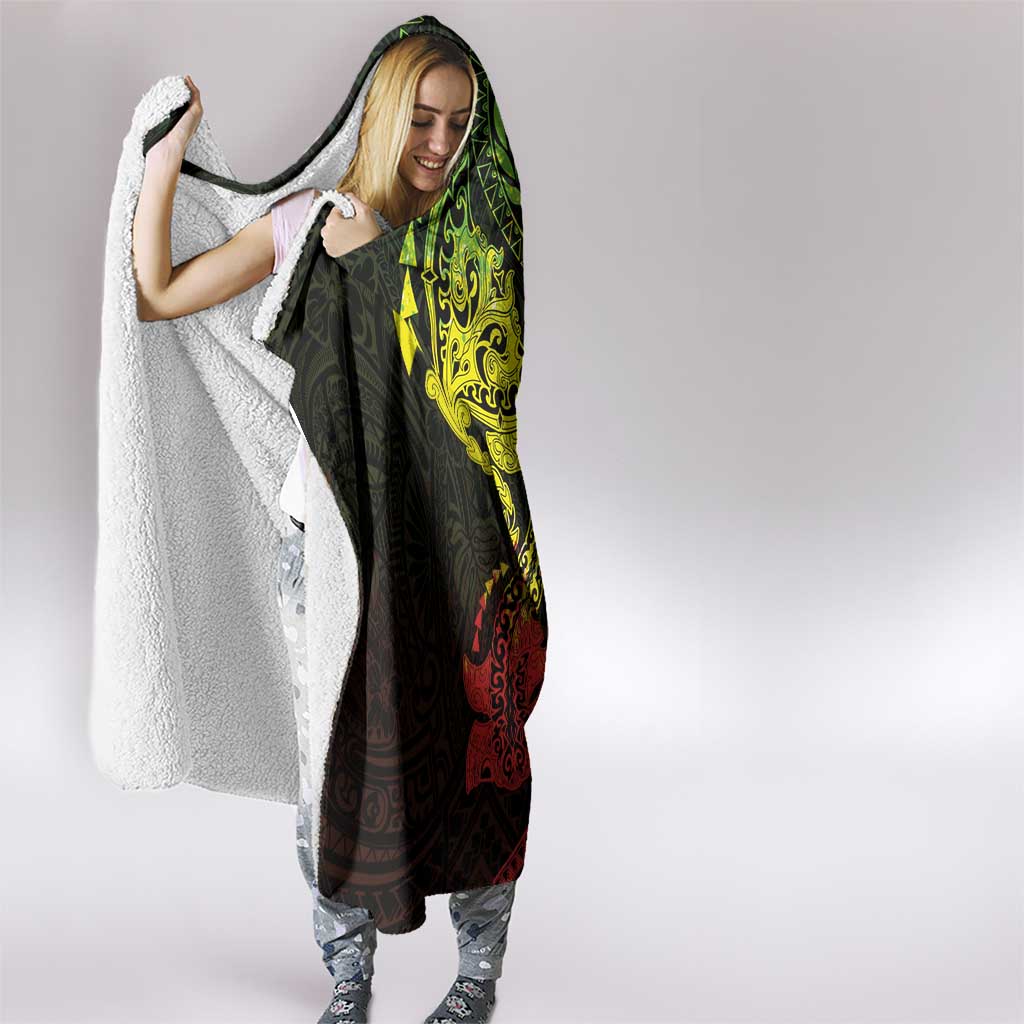 Hawaiian Manta Ray and Hammerhead Shark Tribal Tattoo Hooded Blanket with Polynesian Tribal Pattern Reggae Style LT03 - Polynesian Pride