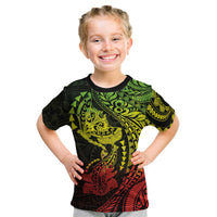 Hawaiian Manta Ray and Hammerhead Shark Tribal Tattoo Kid T Shirt with Polynesian Tribal Pattern Reggae Style LT03 Multicolor - Polynesian Pride