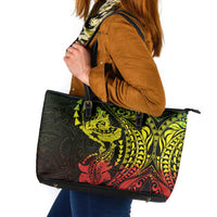 Hawaiian Manta Ray and Hammerhead Shark Tribal Tattoo Leather Tote Bag with Polynesian Tribal Pattern Reggae Style LT03 Multicolor - Polynesian Pride