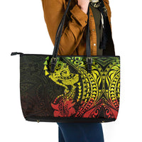 Hawaiian Manta Ray and Hammerhead Shark Tribal Tattoo Leather Tote Bag with Polynesian Tribal Pattern Reggae Style LT03 - Polynesian Pride