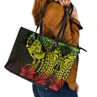Hawaiian Manta Ray and Hammerhead Shark Tribal Tattoo Leather Tote Bag with Polynesian Tribal Pattern Reggae Style LT03 - Polynesian Pride