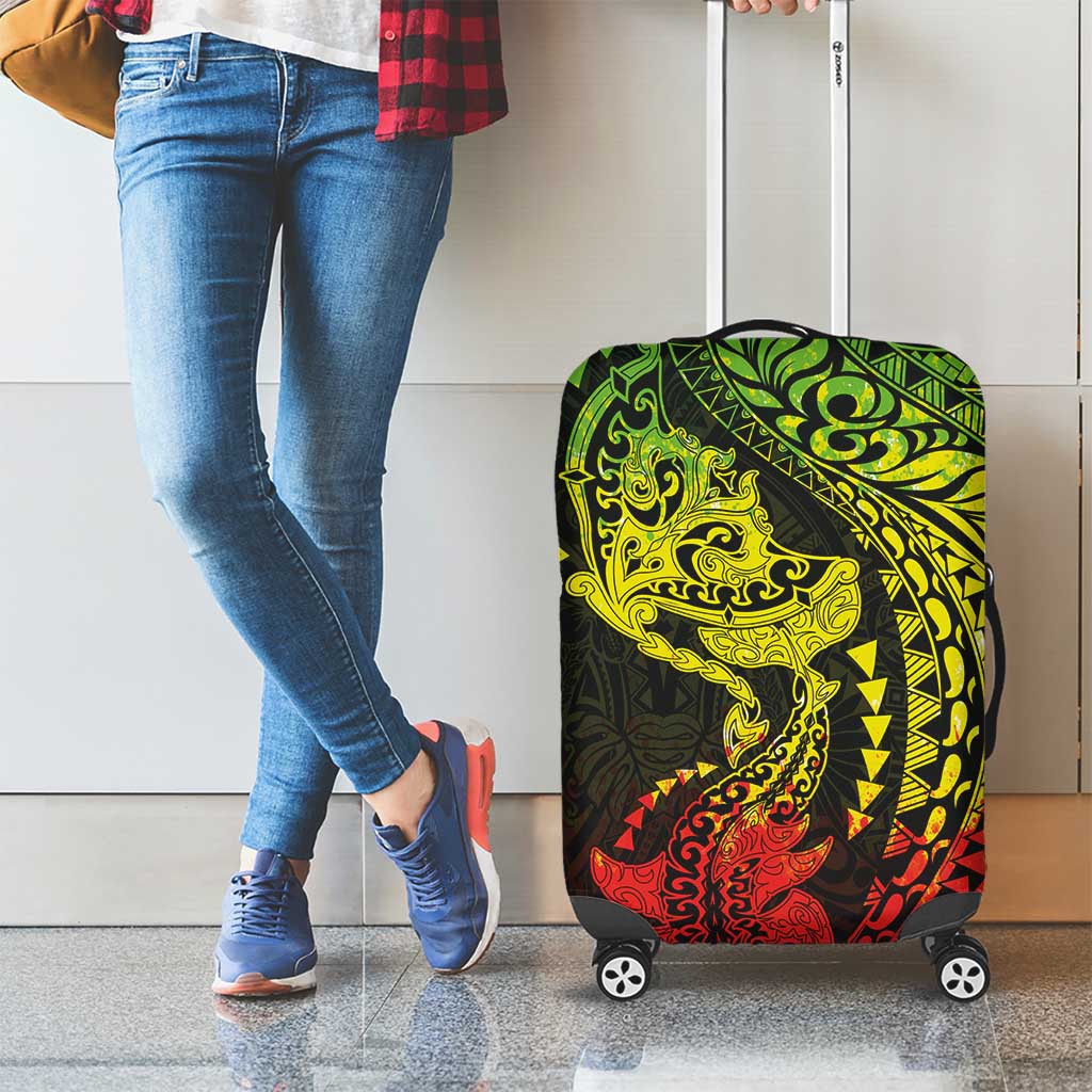 Hawaiian Manta Ray and Hammerhead Shark Tribal Tattoo Luggage Cover with Polynesian Tribal Pattern Reggae Style LT03 - Polynesian Pride