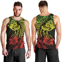 Hawaiian Manta Ray and Hammerhead Shark Tribal Tattoo Men Tank Top with Polynesian Tribal Pattern Reggae Style