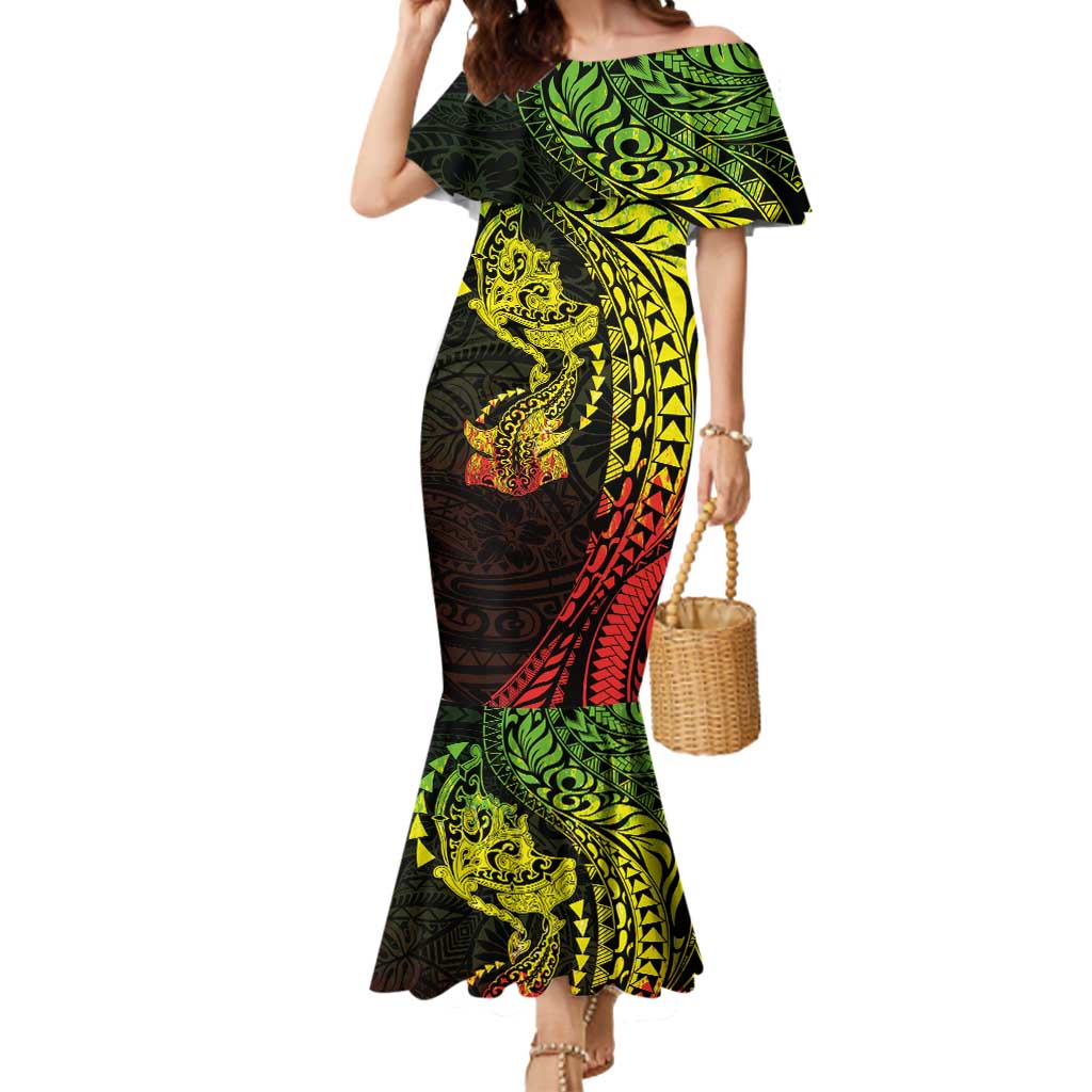 Hawaiian Manta Ray and Hammerhead Shark Tribal Tattoo Mermaid Dress with Polynesian Tribal Pattern Reggae Style LT03 Women Multicolor - Polynesian Pride