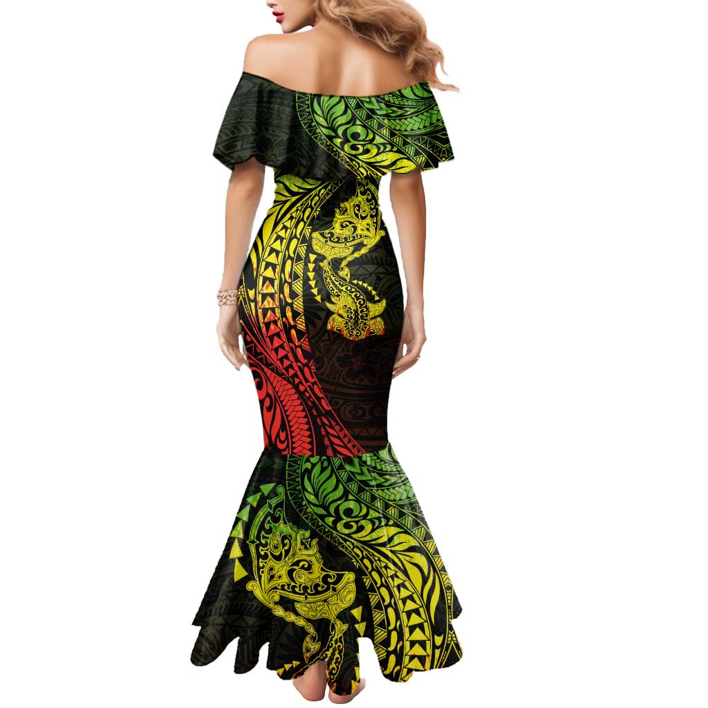 Hawaiian Manta Ray and Hammerhead Shark Tribal Tattoo Mermaid Dress with Polynesian Tribal Pattern Reggae Style LT03 - Polynesian Pride