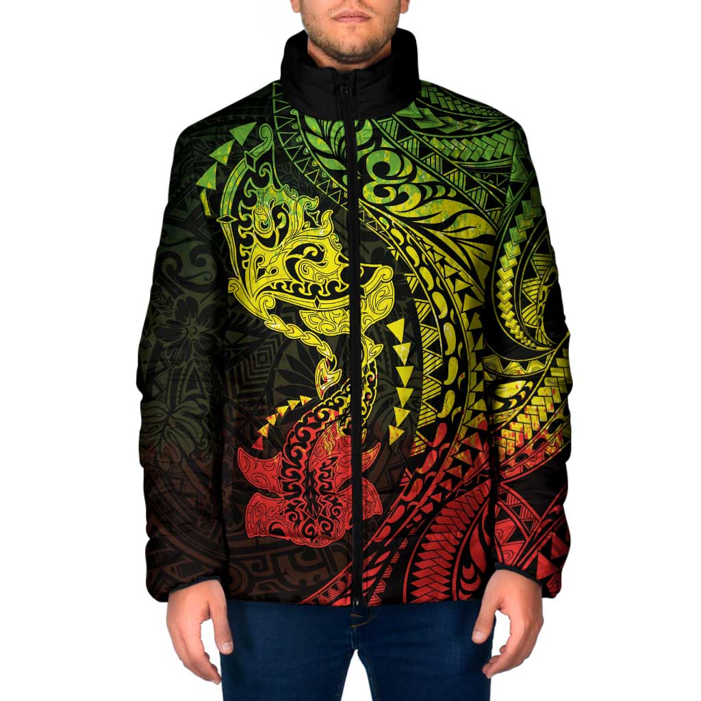 Hawaiian Manta Ray and Hammerhead Shark Tribal Tattoo Padded Jacket with Polynesian Tribal Pattern Reggae Style LT03 Men Multicolor - Polynesian Pride