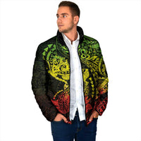 Hawaiian Manta Ray and Hammerhead Shark Tribal Tattoo Padded Jacket with Polynesian Tribal Pattern Reggae Style