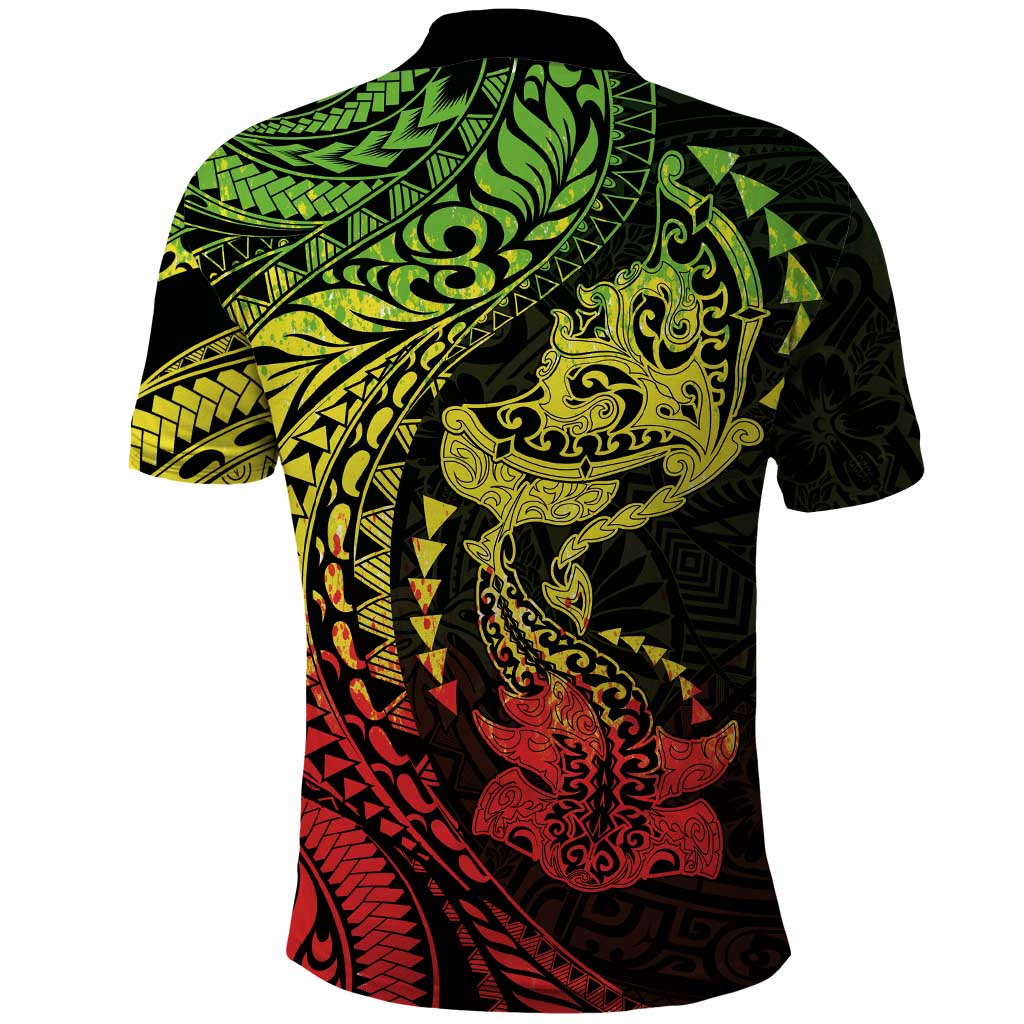 Hawaiian Manta Ray and Hammerhead Shark Tribal Tattoo Polo Shirt with Polynesian Tribal Pattern Reggae Style LT03 - Polynesian Pride