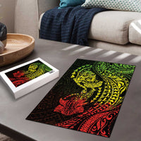 Hawaiian Manta Ray and Hammerhead Shark Tribal Tattoo Puzzle with Polynesian Tribal Pattern Reggae Style