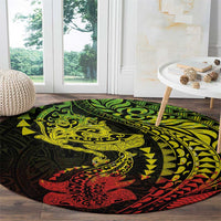 Hawaiian Manta Ray and Hammerhead Shark Tribal Tattoo Round Carpet with Polynesian Tribal Pattern Reggae Style