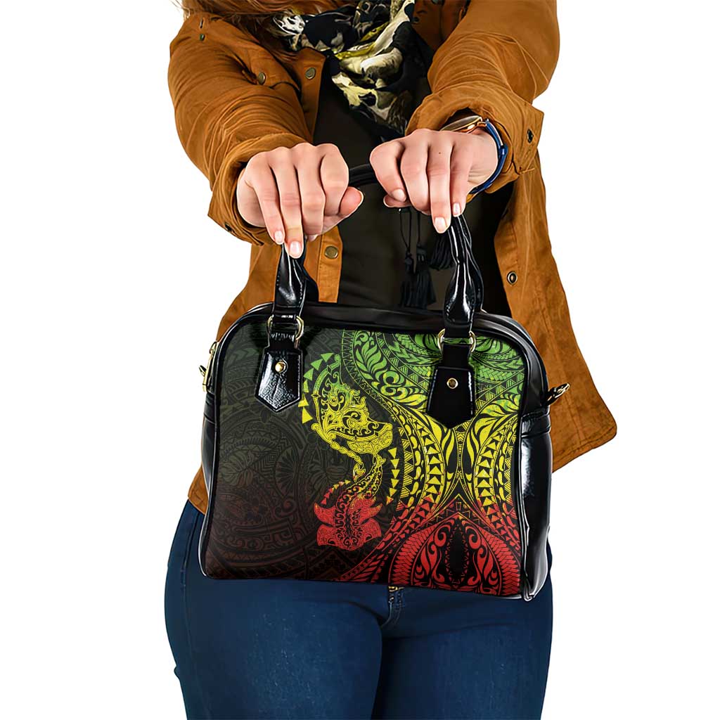 Hawaiian Manta Ray and Hammerhead Shark Tribal Tattoo Shoulder Handbag with Polynesian Tribal Pattern Reggae Style