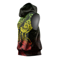 Hawaiian Manta Ray and Hammerhead Shark Tribal Tattoo Sleeveless Hoodie with Polynesian Tribal Pattern Reggae Style LT03 - Polynesian Pride