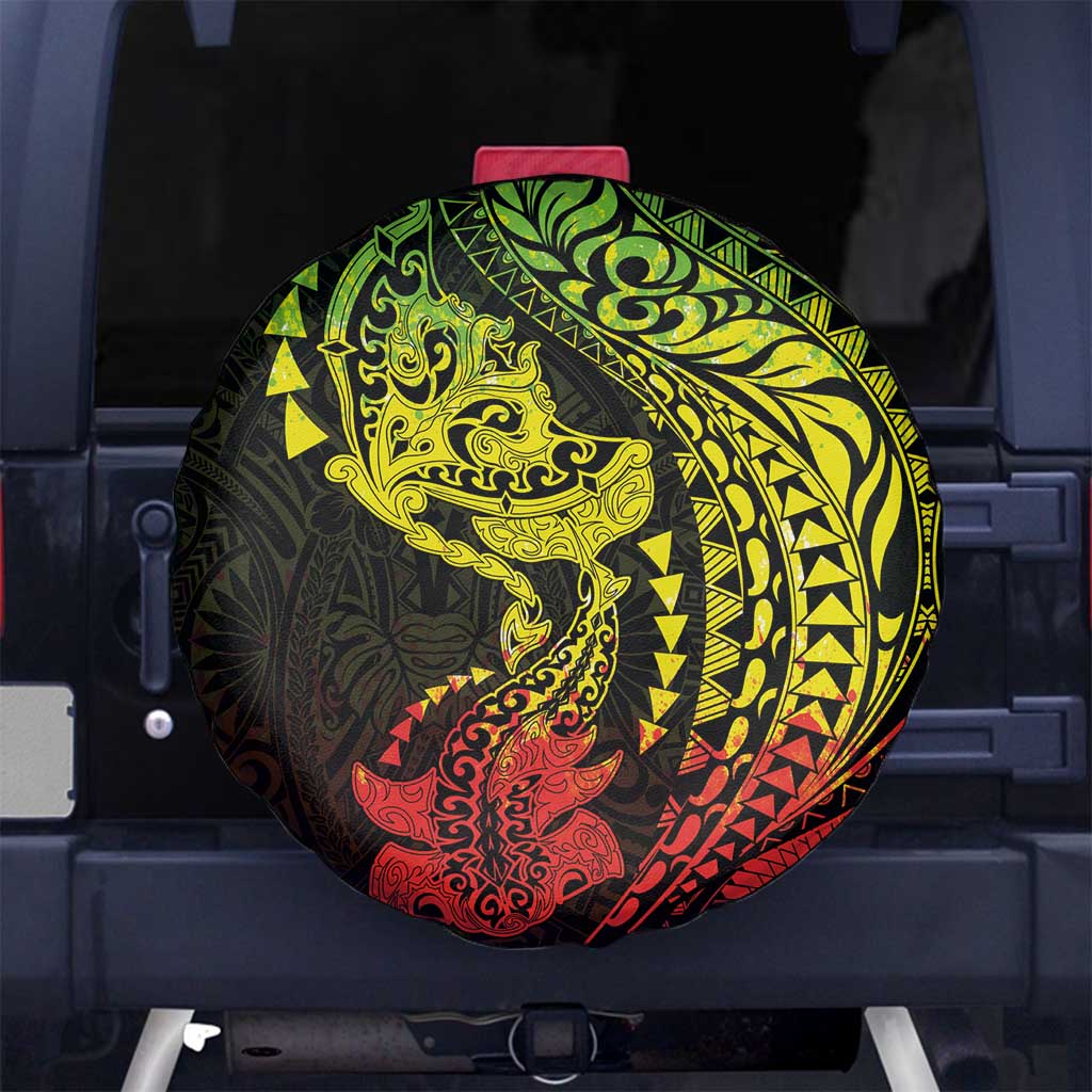 Hawaiian Manta Ray and Hammerhead Shark Tribal Tattoo Spare Tire Cover with Polynesian Tribal Pattern Reggae Style LT03 No hole Multicolor - Polynesian Pride
