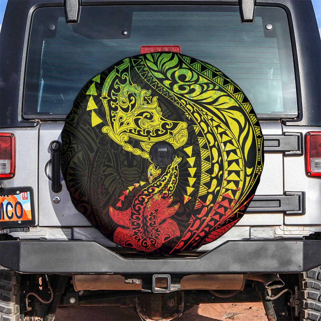 Hawaiian Manta Ray and Hammerhead Shark Tribal Tattoo Spare Tire Cover with Polynesian Tribal Pattern Reggae Style LT03 Multicolor - Polynesian Pride