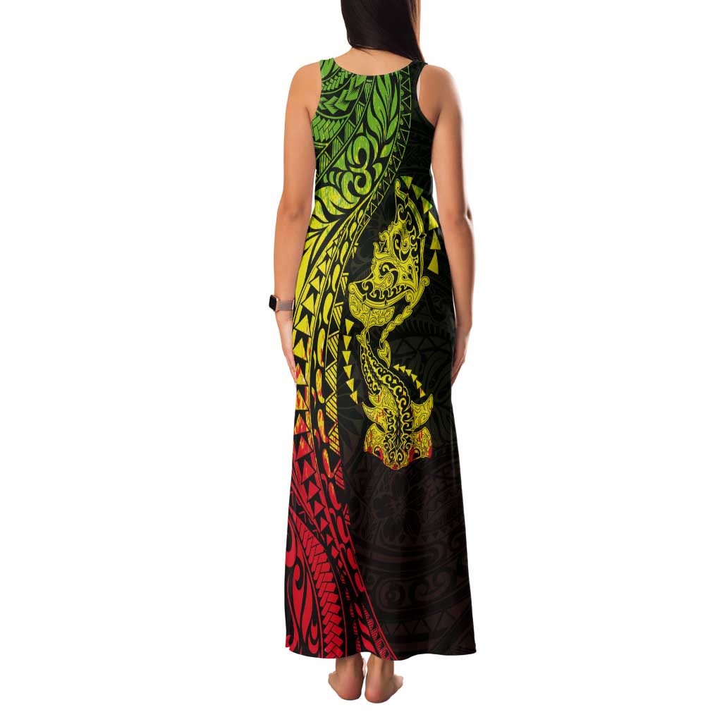 Hawaiian Manta Ray and Hammerhead Shark Tribal Tattoo Tank Maxi Dress with Polynesian Tribal Pattern Reggae Style LT03 - Polynesian Pride