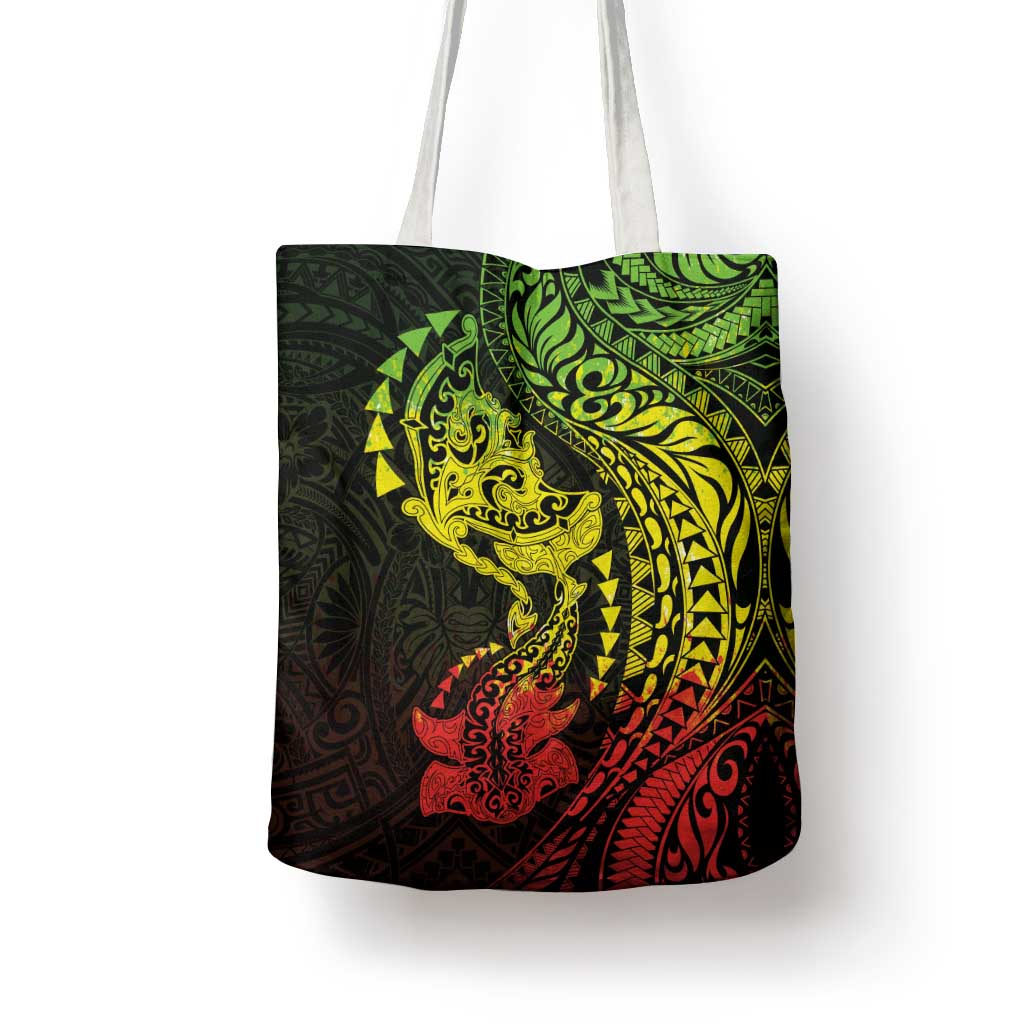 Hawaiian Manta Ray and Hammerhead Shark Tribal Tattoo Tote Bag with Polynesian Tribal Pattern Reggae Style