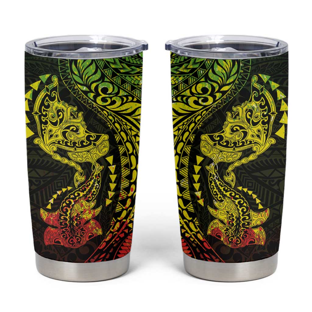 Hawaiian Manta Ray and Hammerhead Shark Tribal Tattoo Tumbler Cup with Polynesian Tribal Pattern Reggae Style LT03 Multicolor - Polynesian Pride