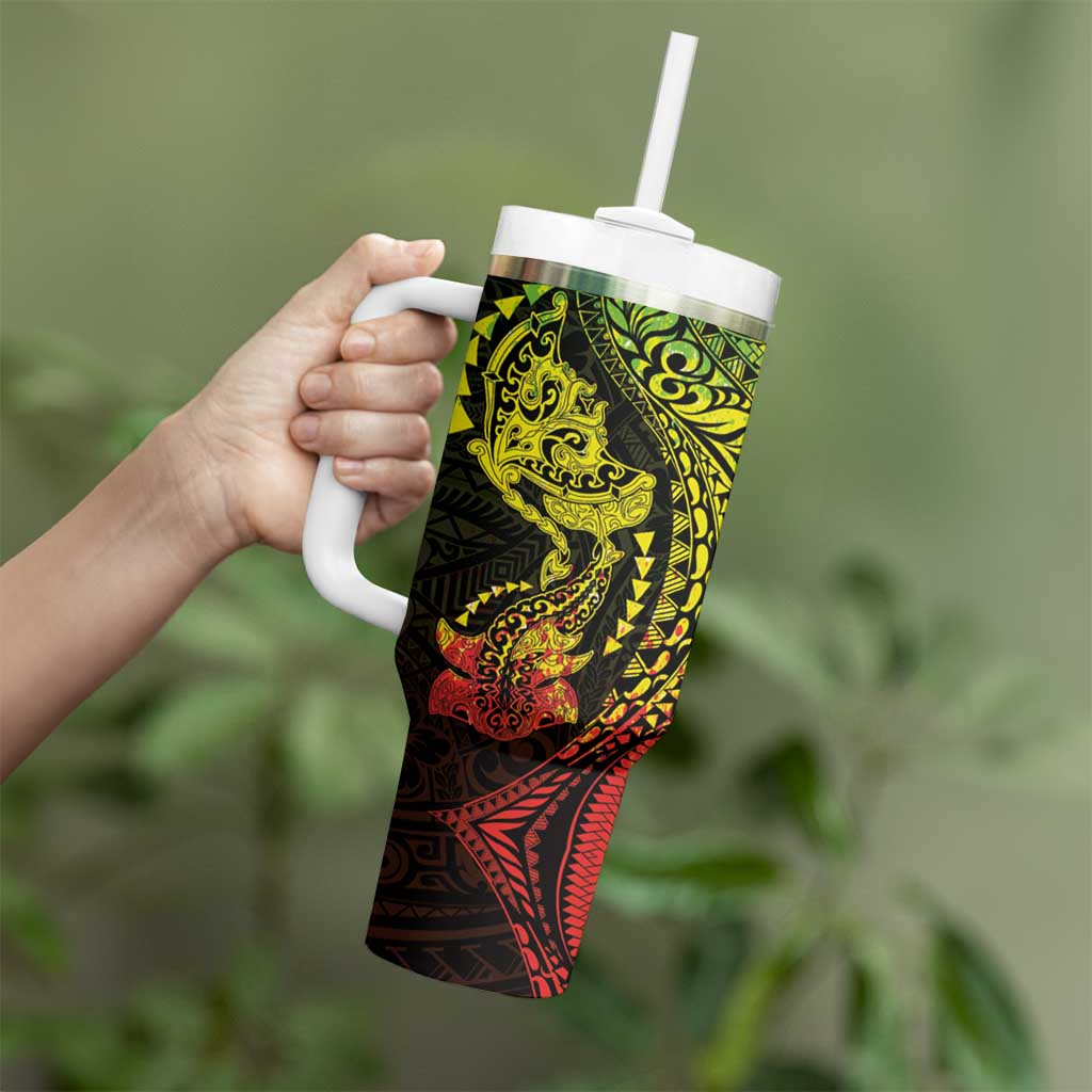 Hawaiian Manta Ray and Hammerhead Shark Tribal Tattoo Tumbler With Handle with Polynesian Tribal Pattern Reggae Style LT03 - Polynesian Pride