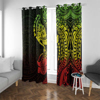 Hawaiian Manta Ray and Hammerhead Shark Tribal Tattoo Window Curtain with Polynesian Tribal Pattern Reggae Style