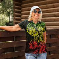 Hawaiian Manta Ray and Hammerhead Shark Tribal Tattoo Women Polo Shirt with Polynesian Tribal Pattern Reggae Style LT03 - Polynesian Pride