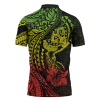 Hawaiian Manta Ray and Hammerhead Shark Tribal Tattoo Zipper Polo Shirt with Polynesian Tribal Pattern Reggae Style LT03 - Polynesian Pride