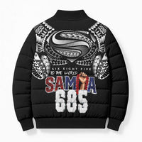 Super Samoa-Six Eight Five to The World Bomber Puffer Jacket Traditional Samoan Tattoo Black Color