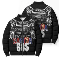 Super Samoa-Six Eight Five to The World Bomber Puffer Jacket Traditional Samoan Tattoo Black Color