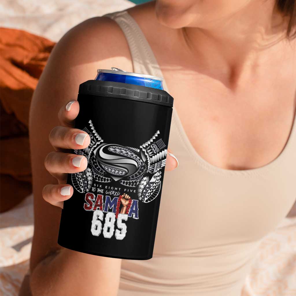 Super Samoa-Six Eight Five to The World 4 in 1 Can Cooler Tumbler Traditional Samoan Tattoo Black Color LT03 - Polynesian Pride