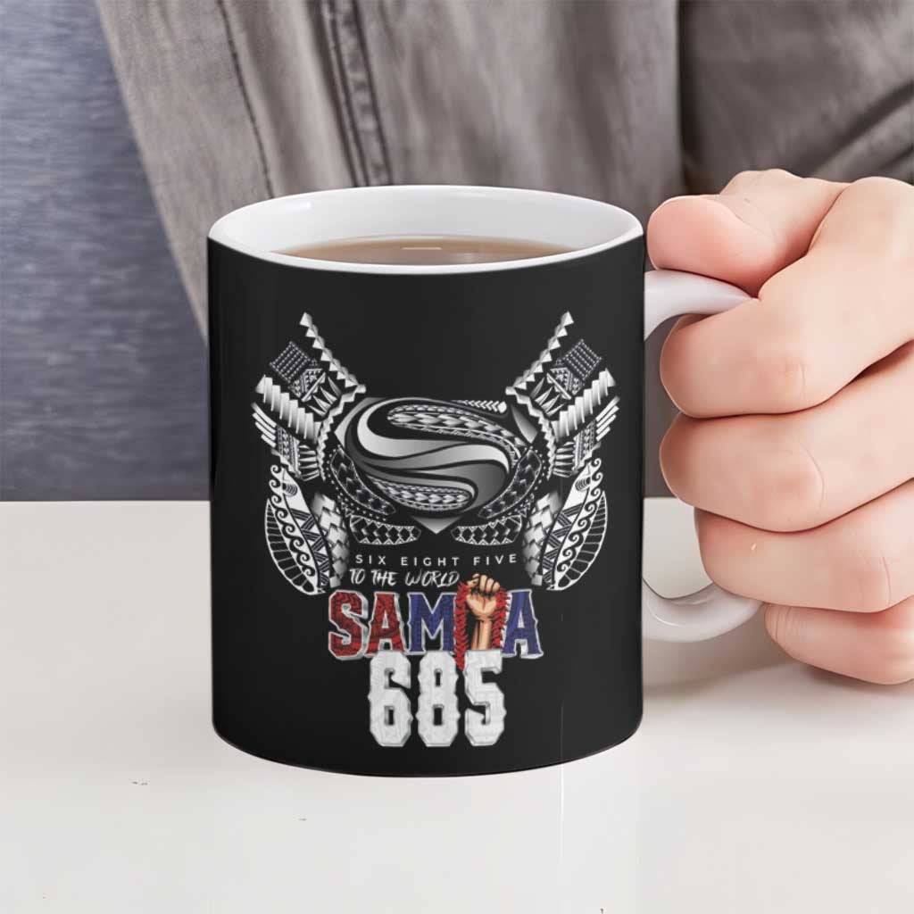 Super Samoa-Six Eight Five to The World Ceramic Mug Traditional Samoan Tattoo Black Color