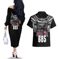 Super Samoa-Six Eight Five to The World Couples Matching Off The Shoulder Long Sleeve Dress and Hawaiian Shirt Traditional Samoan Tattoo Black Color
