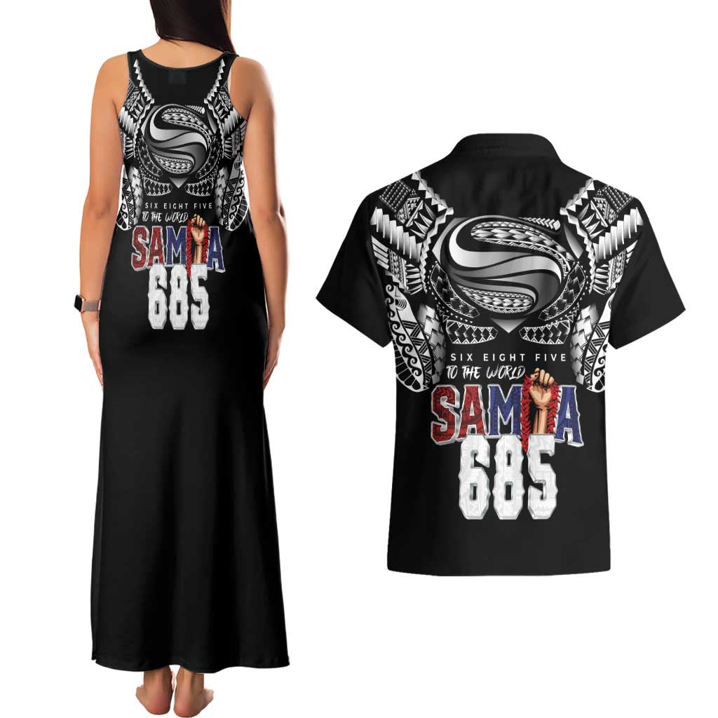 Super Samoa-Six Eight Five to The World Couples Matching Tank Maxi Dress and Hawaiian Shirt Traditional Samoan Tattoo Black Color