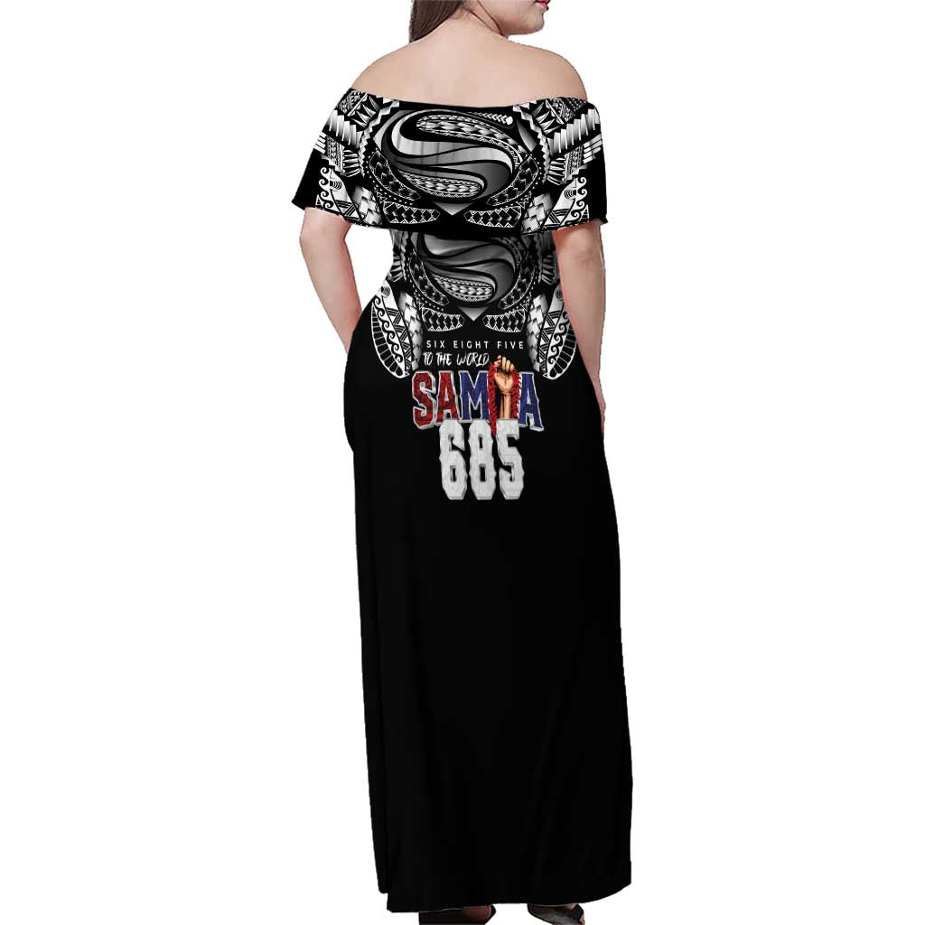 Super Samoa-Six Eight Five to The World Family Matching Off Shoulder Maxi Dress and Hawaiian Shirt Traditional Samoan Tattoo Black Color LT03 - Polynesian Pride