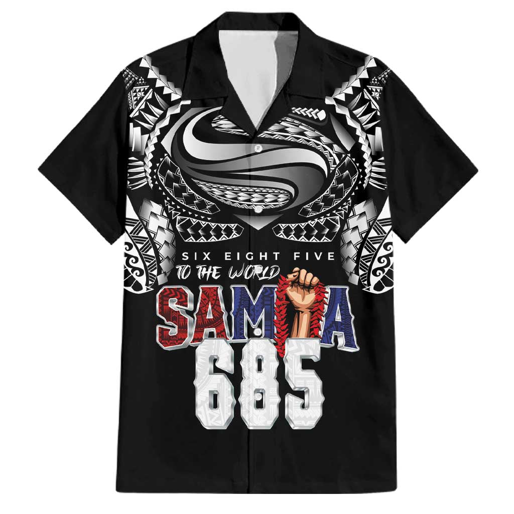 Super Samoa-Six Eight Five to The World Family Matching Off Shoulder Short Dress and Hawaiian Shirt Traditional Samoan Tattoo Black Color LT03 Dad's Shirt - Short Sleeve Black - Polynesian Pride