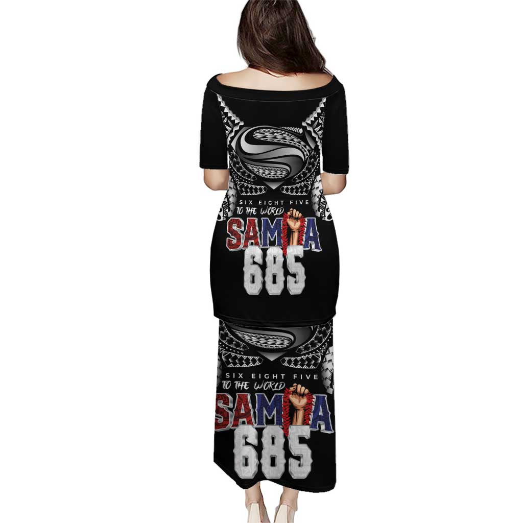 Super Samoa-Six Eight Five to The World Family Matching Puletasi and Hawaiian Shirt Traditional Samoan Tattoo Black Color LT03 - Polynesian Pride