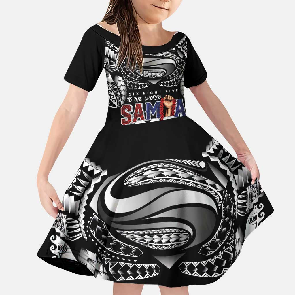 Super Samoa-Six Eight Five to The World Family Matching Summer Maxi Dress and Hawaiian Shirt Traditional Samoan Tattoo Black Color LT03 Daughter's Dress Black - Polynesian Pride