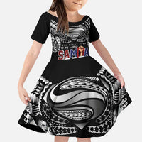 Super Samoa-Six Eight Five to The World Family Matching Tank Maxi Dress and Hawaiian Shirt Traditional Samoan Tattoo Black Color LT03 Daughter's Dress Black - Polynesian Pride