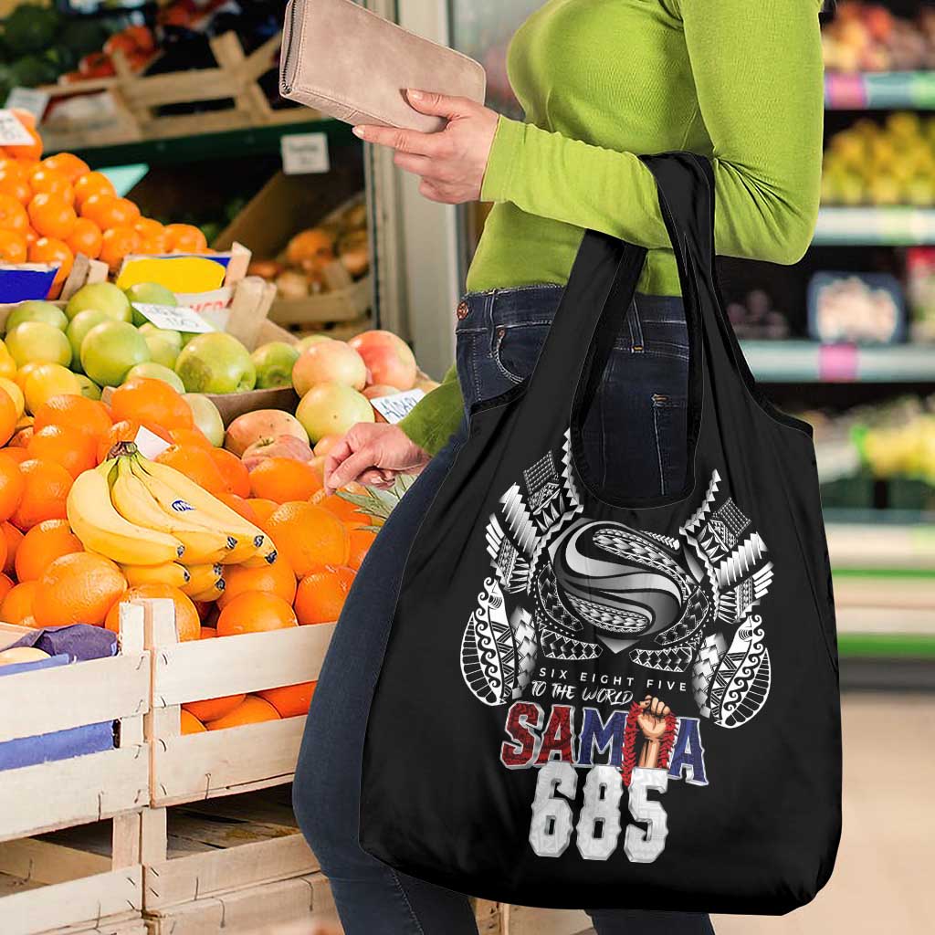 Super Samoa-Six Eight Five to The World Grocery Bag Traditional Samoan Tattoo Black Color
