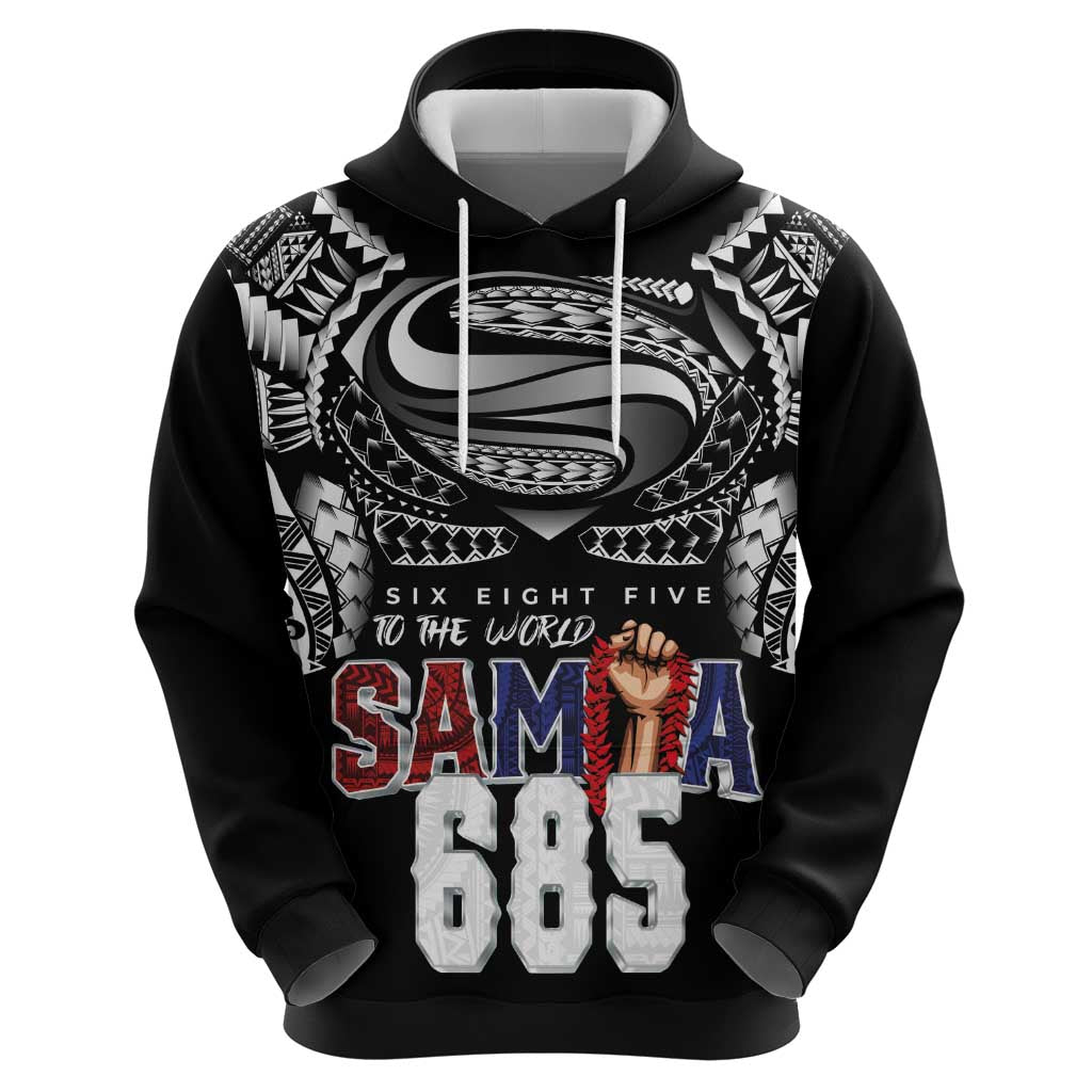 Super Samoa-Six Eight Five to The World Hoodie Traditional Samoan Tattoo Black Color