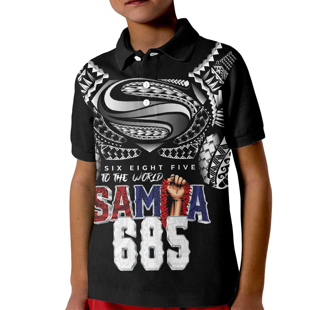 Super Samoa-Six Eight Five to The World Kid Polo Shirt Traditional Samoan Tattoo Black Color