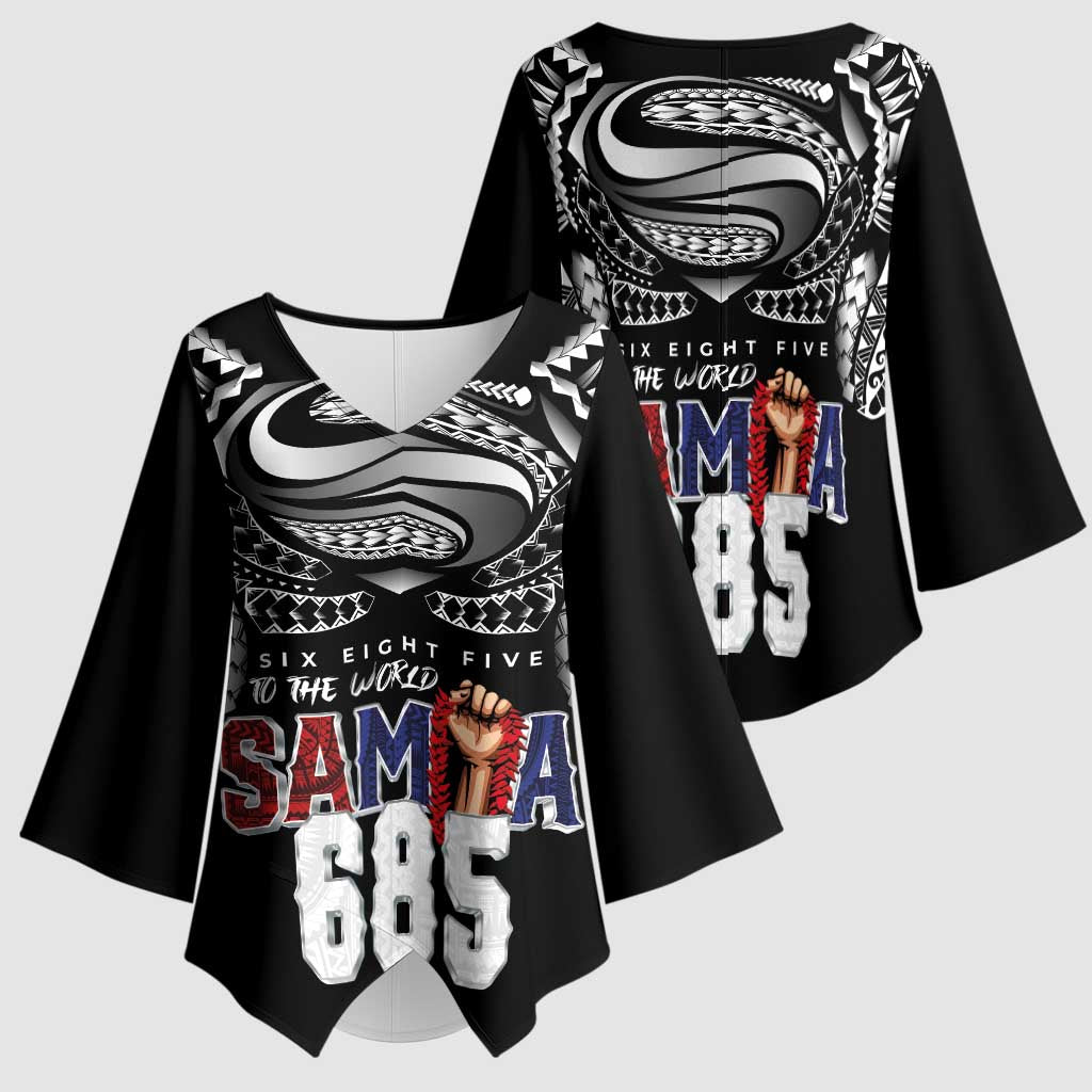 Super Samoa-Six Eight Five to The World Kimono Sleeve Blouse Traditional Samoan Tattoo Black Color