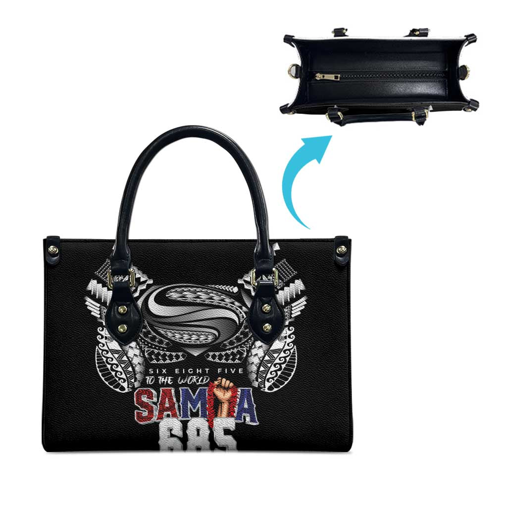 Super Samoa-Six Eight Five to The World Leather Bag Traditional Samoan Tattoo Black Color