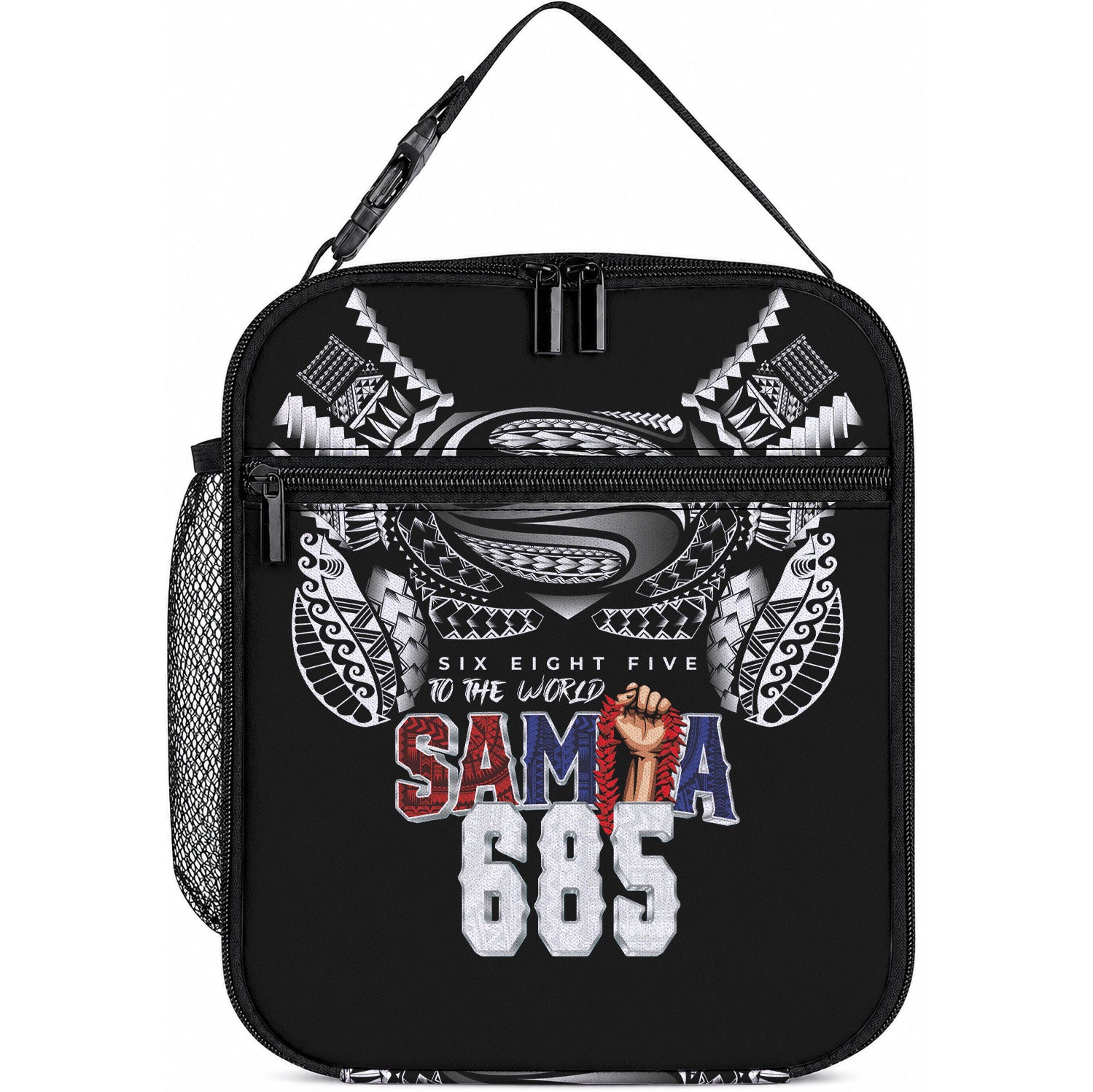 Super Samoa-Six Eight Five to The World Lunch Bag Traditional Samoan Tattoo Black Color